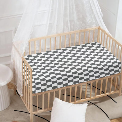 JIANADAER 28"x52", Checkered Fitted Crib Sheet Grey and White Plaid Geometric Gingham Standard Crib Mattress Fitted