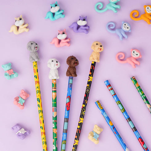 80 Pieces Cute Animal Pencil Erasers, Dog, Bear, Monkey, Squirrel, Mini Novelty Erasers for Party Favors, Classroom