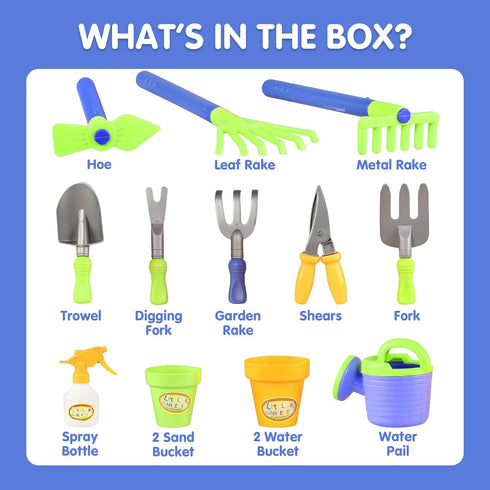 Set Liberty Imports Pull Along Garden Wagon and Gardening Tools Toy Play for Toddlers, Kids with Outdoor Tools, Plant