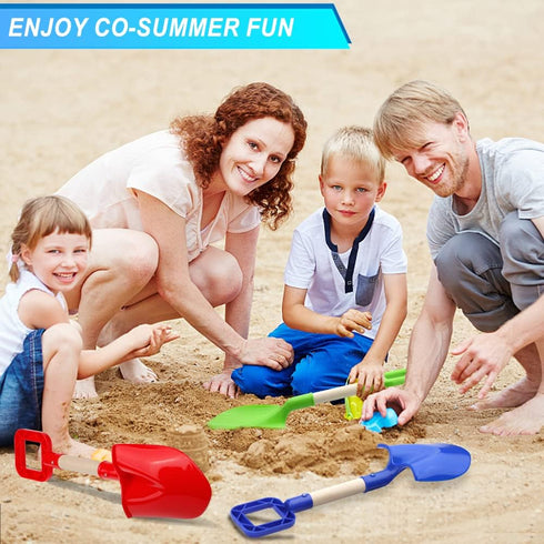 16" Summer 3 Pack- Kids Beach Spades Sand Shovels Toys Gardening Tools Kit Sandbox Sturdy Scoop Durable Wood Handle ABS