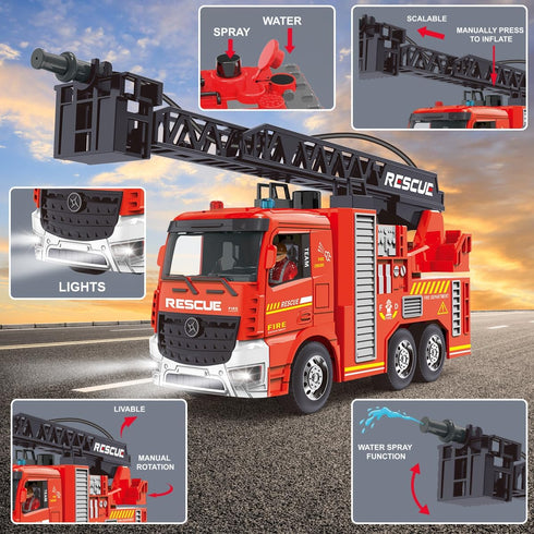 Leopmase Set, 2 2 4 Remote Control Fire Truck, RC Fire Truck Toy Firetruck with Fire Extinguisher, Dolls, Traffic