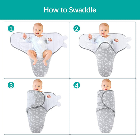 Biloban Baby Swaddles 0-3 Months - Warm Quilted Adjustable Swaddle Blanket for Boy Girls, Lovely Grey Hearts