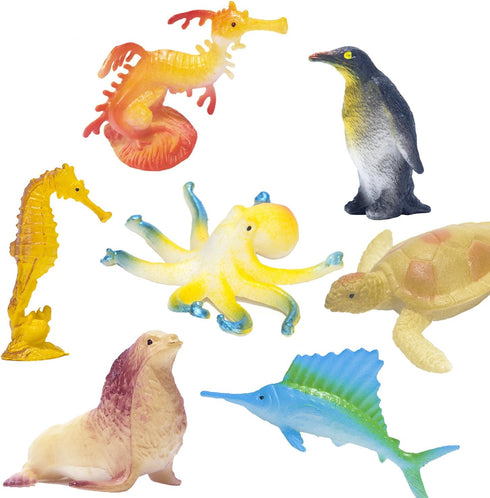 Ocean Sea Animals Figures Set, 60 Pack Mini Plastic Deep Underwater Life Creatures, STEM Educational Bath Toys