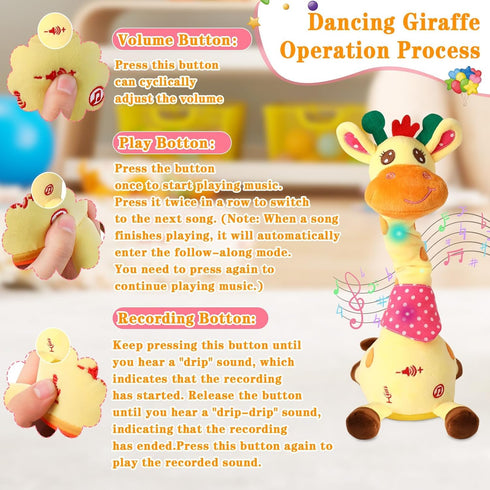 1-3 Dancing Talking Giraffe Toy for Baby Girl & Boy, Interactive Stuffed Animal Baby Toy Repeating What You Say