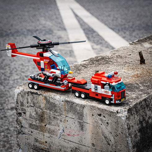 Set (646 Block Builder Fire Truck Building Block Pieces). Fire Rescue Truck Includes Five Different attachments and a