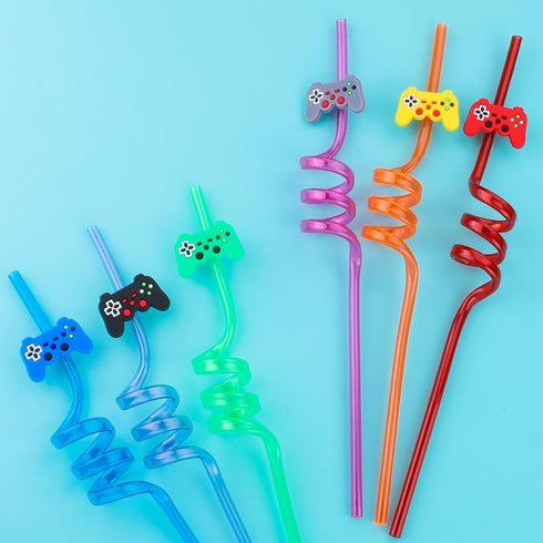 24Pcs Video Game Party Favors Straws, Reusable Drinking Straws for Kids Teen Boys Girls Birthday Party Goodie Bag