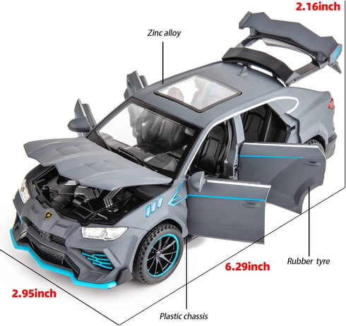 Compatible for 1/32 Lambo Urus Model Car Diecast Collectible Pull Back Toy Car with Light and Sound Toy Vehicle for 3+ Year Old Kids Boys Gift Gray