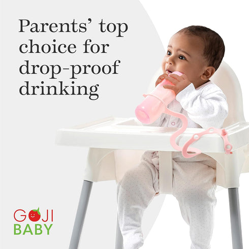 Goji Baby 0-36 Bottle Bungee Cord Strap - Tether with Bungee Cord for Stroller - Dishwasher Safe Strap with Sippy Cup