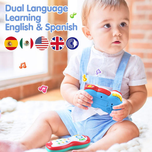 PLAY Baby Controller Toy - Bilingual Spanish & English Learning Toys, Pretend Video Game Controller & TV Remote Combo with Music and Light, Christmas Birthday Gift for Infants Toddlers 12+ Months