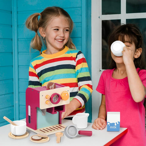 3 4 5 Set GAGAKU Wooden Coffee Machine Toy for Toddlers, Montessori Learning Toys for Year Old Girls & Boys, Realistic