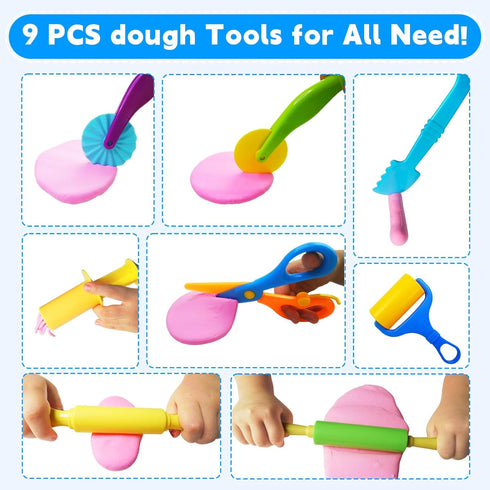 Gerute 28Pcs Dough and Clay Play Tools Kit for Kids, Modeling Clay Accessories with Animal Cutters, Rolling Pins