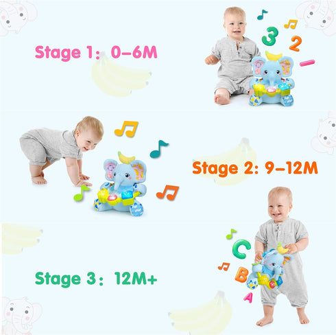 Ryotagift Crinkle,Tummy 0 3 6 9 12+ Baby Bilingual Musical Elephant Stuffed Animals Toys,Infant Early Learning Toy