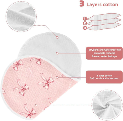 Qinllo 1 Pack 22x11 Inch Muslin Burp Cloths Pink Ribbon Bow Cotton Baby Burp Cloths Ultra Absorbent Soft Thick Burping