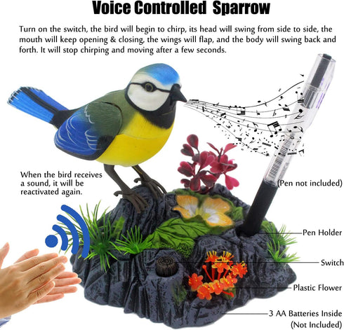 Tipmant Cute Electronic Birds Toys, Realistic Move Chirp Electric Pets for Office Home Desk Decor, Kids Birthday Gifts