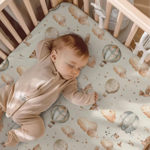 KuphiL10C 2 Pack Mattress-28x52 Vintage Hot Air Balloon Helicopter Plane Clouds Pattern Baby Sheets for Crib, Unisex
