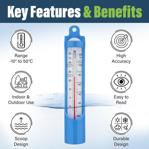 Swimming 230 mm Swimming Pool Thermometer - Scoop Sampling Water Temperature Thermometer for Bath Pool Ice Bath - Easy