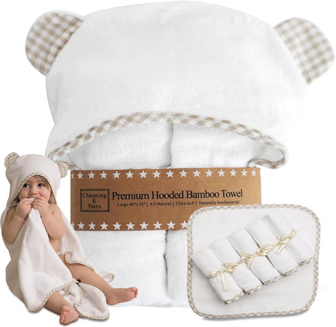 Channing & Yates Premium Boutique Hooded Baby Towels and 6 Washcloth Set