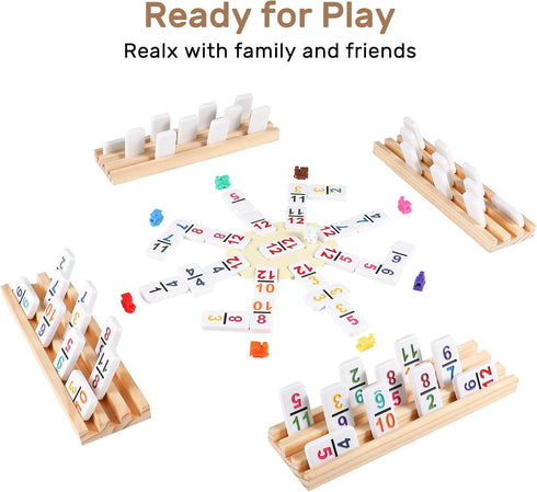 Set 4 12 Set 4 91 12 Set Mexican Train Dominoes with Numbers and Wooden Trays/Racks, Double Dominos Travel with Tiles