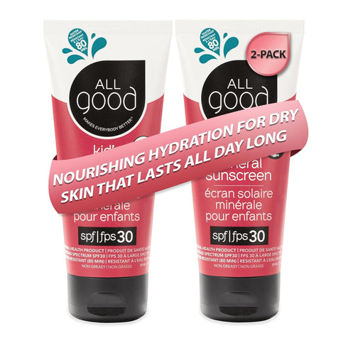 All Good Baby & Kids Sunscreen Lotion, SPF 30, Zinc Oxide, Water Resistant - 3 oz (2-pack)