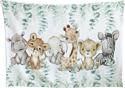 HawSkgFub Safari Jungle Baby Blanket - Eucalyptus Leaf Design, Elephant Giraffe Lion Flannel Fleece for Newborns 30 x 40