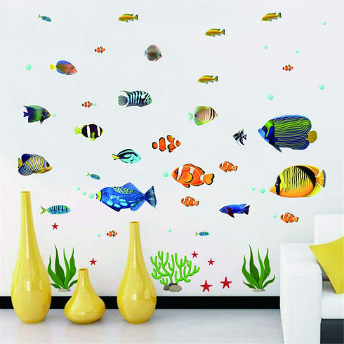 Fish Wall Stickers Under The Sea - Decorative Wall Decals for Kids Nursery Bedroom Living Room
