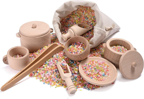 Sensory Bin Toys for Toddlers - Montessori & Waldorf Pretend Play Dish & Tongs - Fine Motor Learning Toys for Sensory