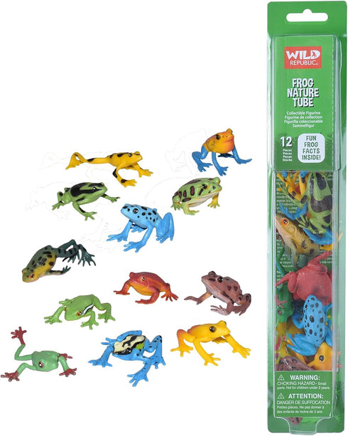 Wild Republic Frog Nature Tube, 12-Piece Amphibian Figures, Educational Frog Toys for Kids