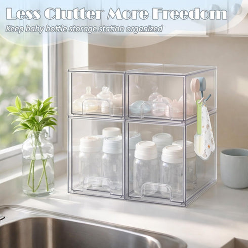 Organizer-4 Pack Countertop,Kitchen,Cabinet,Vanity,Bathroom Baby Bottle Stackable Storage Drawers, Baby Organizers