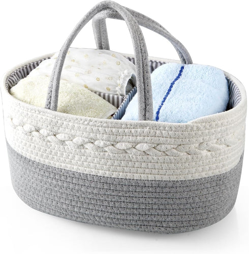 PandaEar Baby Diaper Caddy Organizer for Boys Girls, Portable Cotton Rope Diaper Basket, Travel Change Organizer