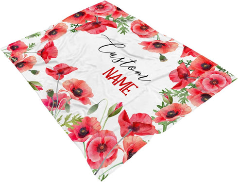 Personalized Poppies Flower Baby Blanket, Poppies Baby Nursery Bedding Blanket, Custom Poppies Baby Receiving Blanket