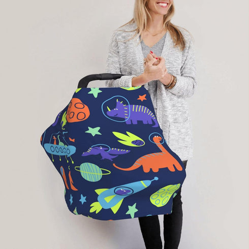 Schgap Dinosaurs Space Car Seat Covers for Baby, Nursing Cover Breastfeeding Baby Carrier Cover Stretchy Carseat Canopy