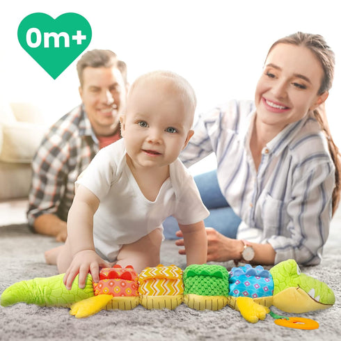 Infant Baby Musical Stuffed Animal Activity Toy with Teether, Crinkle, Rattle, Textures for Newborns 0-12 Months,