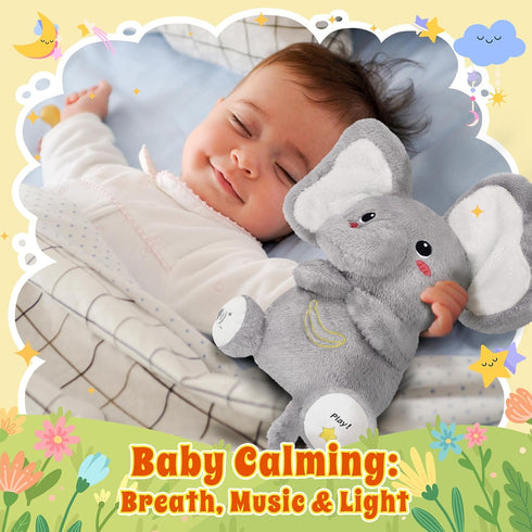 BRICHOEE Breathing Stuffed Animal, Soothing Elephant Stuffed Animal with Moving Ears, Breathing Motion, Calming Sound