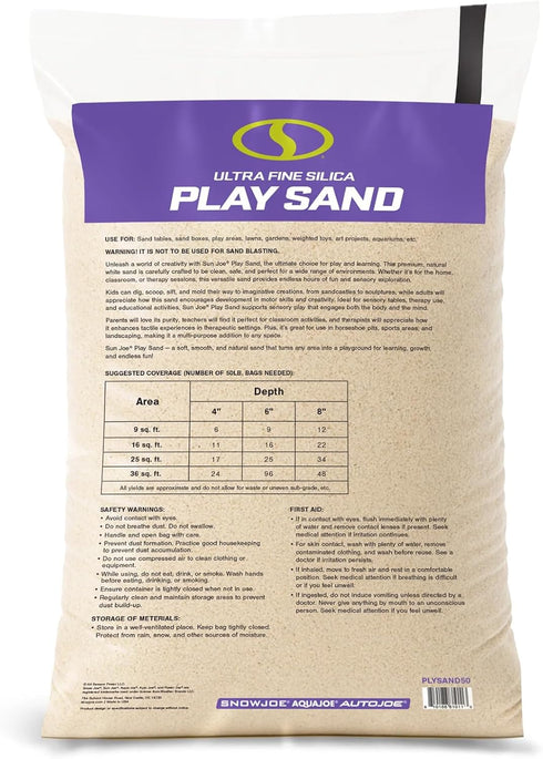 50 Lb PLYSAND50 Sun Joe Silica Play Sand for Sandbox, Sensory Table & Garden Spaces, Ultra Fine, Bag - Indoor
