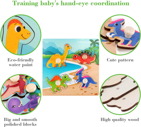 Set of 4 Wooden Peg Puzzles for Toddlers 1-3, Educational Preschool Toy for Ages 2-4, Ideal Gift for Boys and Girls