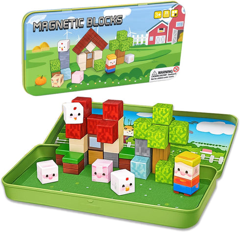 OAR Magnetic Building Blocks Set for Kids, 35PCS Mini Travel Magnetic Blocks with