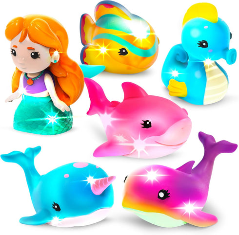Tub Works Mermaid Lagoon Light Up Bath Toys, 6 Pack | Water-Activated