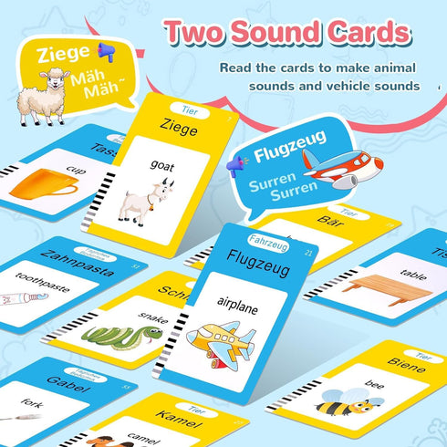 German & English Talking Flash Cards for Toddler 2-6 Years, Learning Montessori Toys with 224 Sight Words