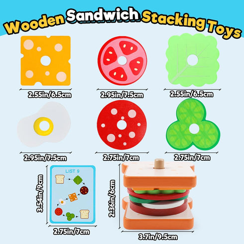 Set Wooden Sandwich Sorting Stacking Toys Play Food for Toddlers Preschool Educational Montessori Toys Fine Motor Toy