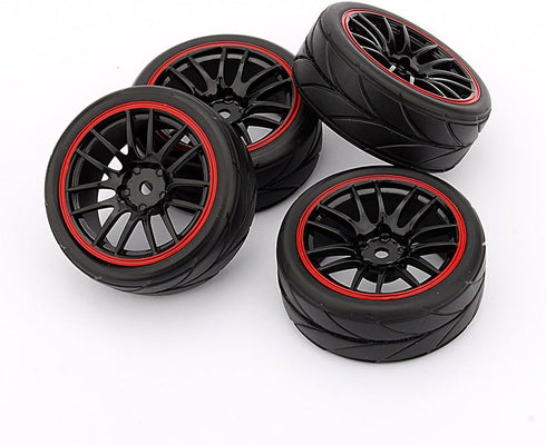 4PCS RC Racing Rubber Tires,Fit HSP HPI 9068-6081 1/10 Car On Road Wheel Rim
