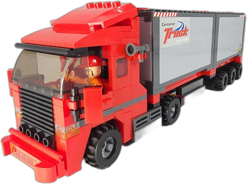 General Jim's Mighty Red Hauler - Double Van Container Semi-Truck Building Blocks Set, 345 Pieces