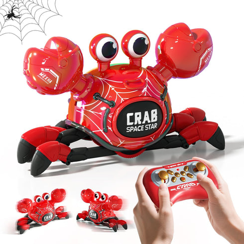 WINJOYMAX Remote Control Robot Crab Toy, Rechargeable With LED Lights And Music, Fast