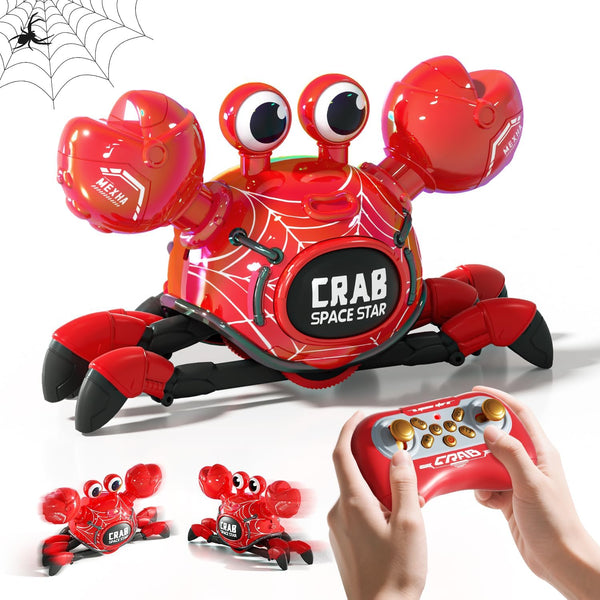 WINJOYMAX Remote Control Robot Crab Toy, Rechargeable With LED Lights And Music, Fast
