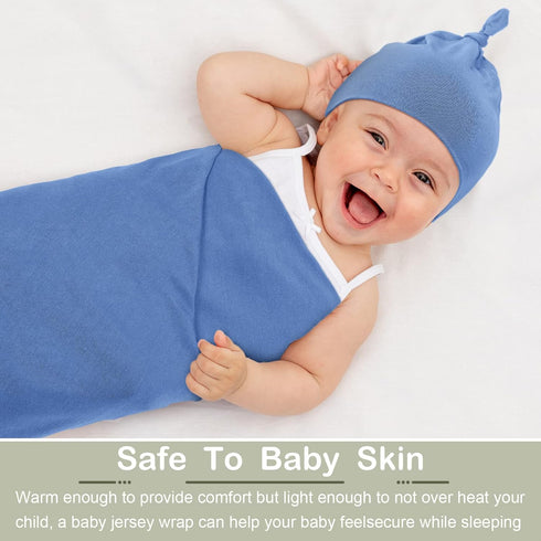 2 Set 47" 47" JaGely Pcs Stretchy Baby Swaddle Blankets Extra Soft x Baby Newborn Swaddle Blanket and Hat(Blue, Army