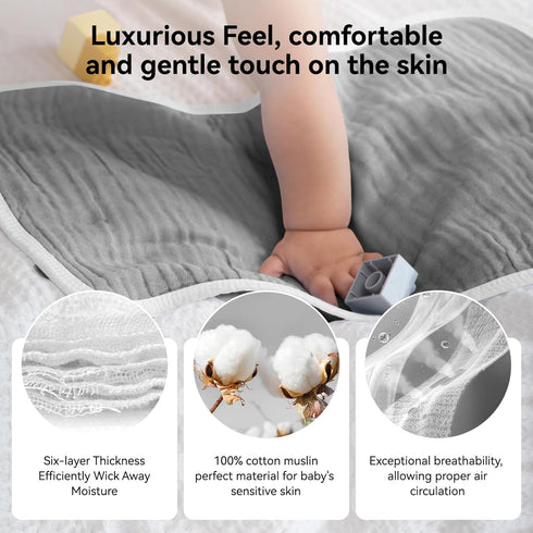 Synrroe Burp Cloths, Large Muslin for Baby Girls and Boys, Pack of 10 Extra Absorbent, 6 Layers, 100% Cotton (Blue-Grey)