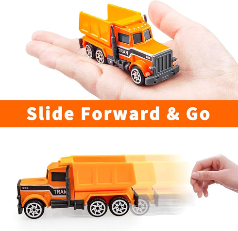 Diecast Construction Vehicle Set for Kids, Alloy Mini Model Dump Truck, Bulldozer, Roller, Tractor, Forklift, 6 Pack