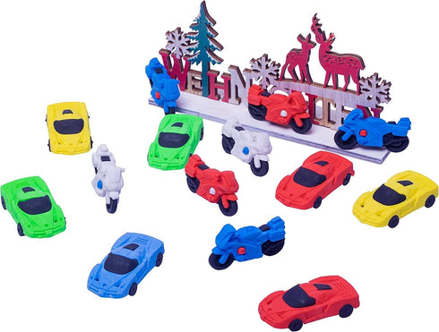 XANADU Cute Vehicle Motorbike Puzzle Erasers - 3D Take Apart Fun, 14 Pcs Mini Car Erasers