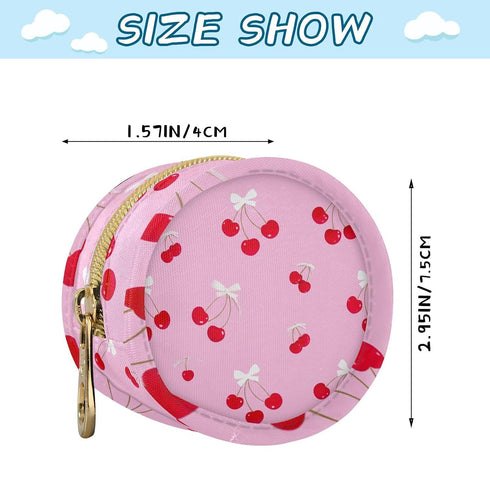 Cherry Round Pacifier Storage Case with Zipper, Portable Pacifier Case for Travel, Diaper Bag & Purse, Pacifier