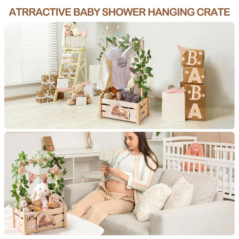 Closet Wooden Baby Shower Crate - Forest Animals Themed Personalized Crate with Hangers & Decorative Accents, Easy