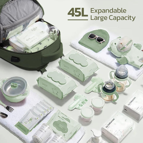Bag,29L-45L Backpack 2 Large Diaper Expandable Diaper Bag for Kids/Twins Baby Stuff, with Removable Cross Body Bottle